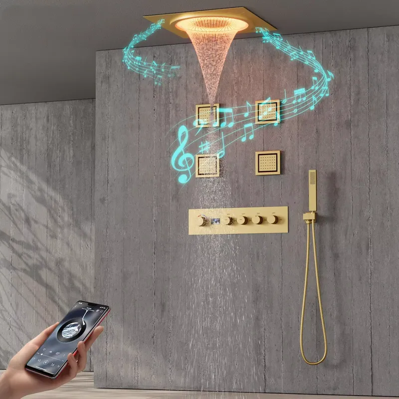 Home Bathroom Spa - Intelligentes LED-Duschset Badezimmer Musik-Regenduschsystem Schwarz Matt
