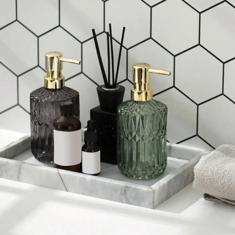 Home Bathroom Soap Dispenser - 400ML Manueller Flüssigseifenspender aus Klarglas, Handdesinfektionsmittel-Flasche,