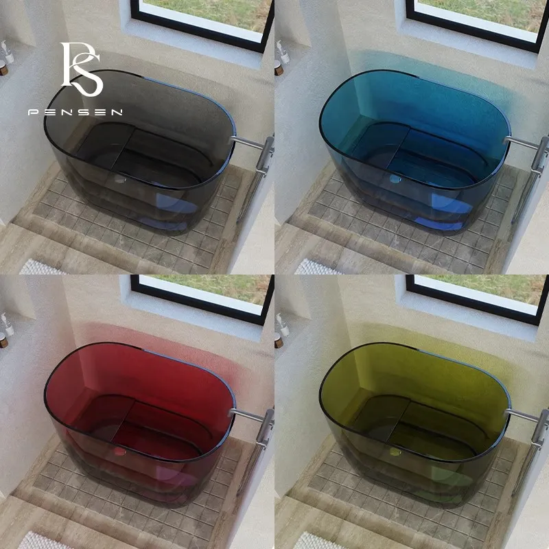 Home Bathroom Spa - Transparente Harz-Badewanne zum tiefen Eintauchen, freistehend,