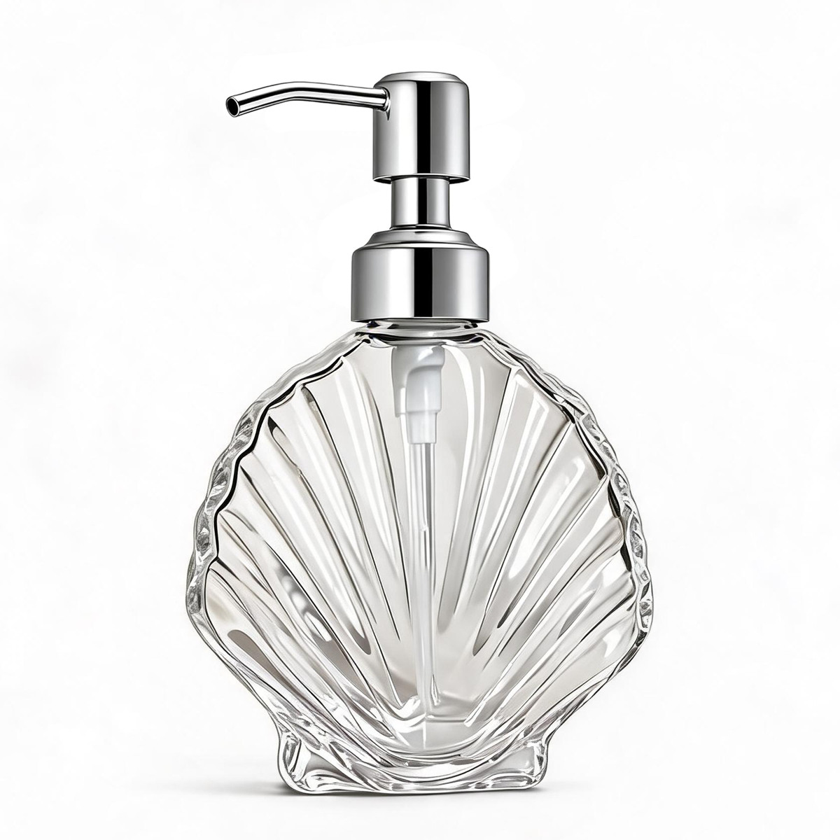 Home Bathroom Soap Dispenser - Dekorativer Seashell-Glas-Seifenspender mit Edelstahlpumpe, nachfüllbare Flüssigseifenflasche
