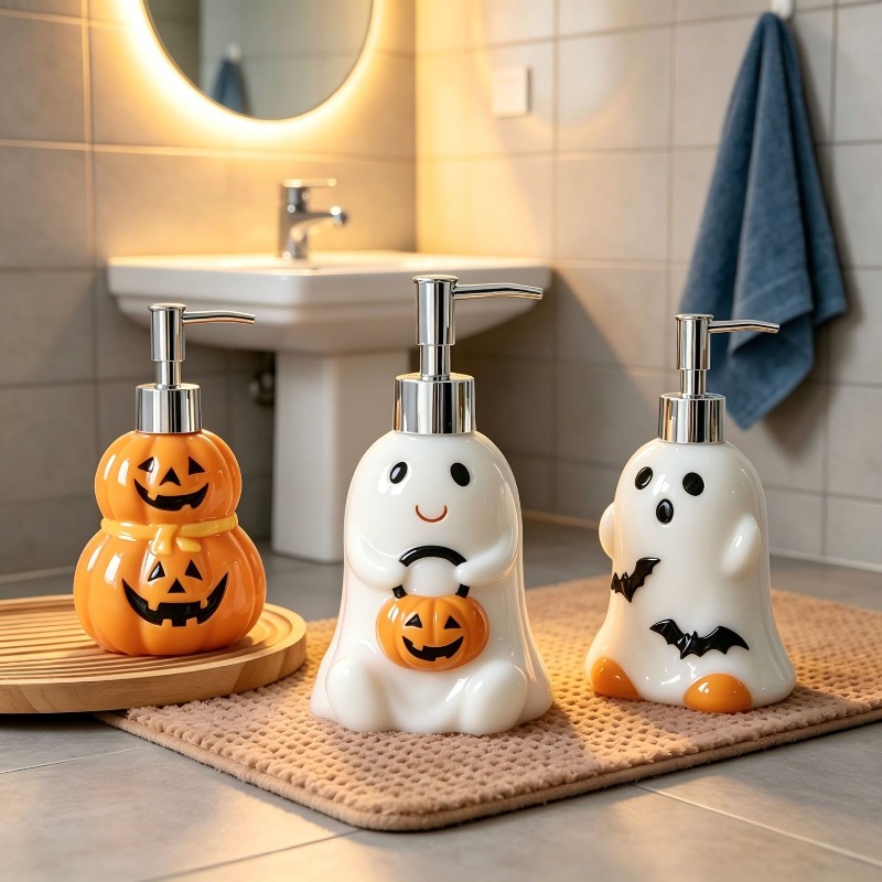 Home Bathroom Soap Dispenser - 280ML Halloween Geister-Kürbis-förmige Keramik-Lotionflasche Badezimmer-Seifenspender Nachfüllbare