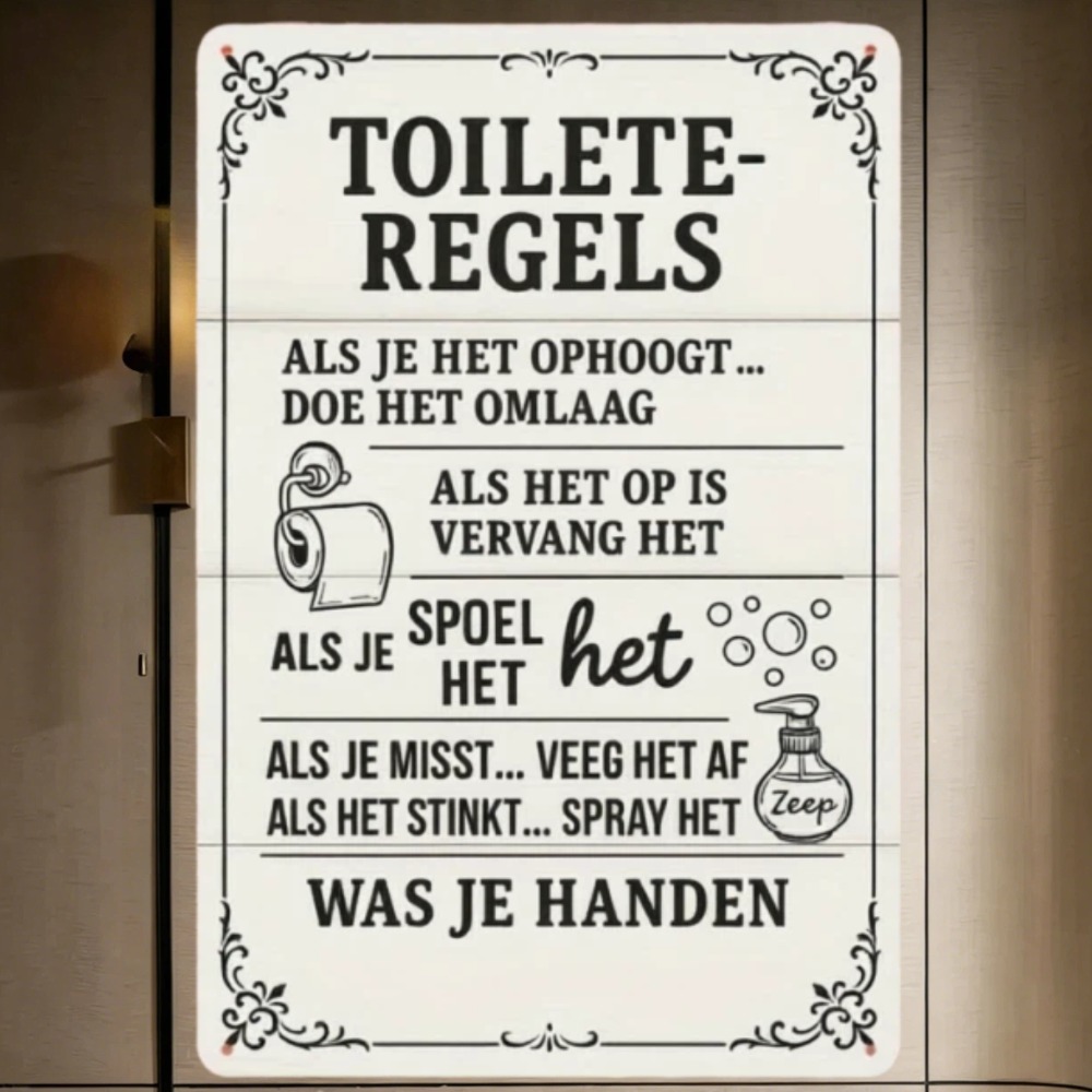 Home Bathroom Etiquette - 2D Niederländisches Badezimmer-Regeln Metallschild - Dickes