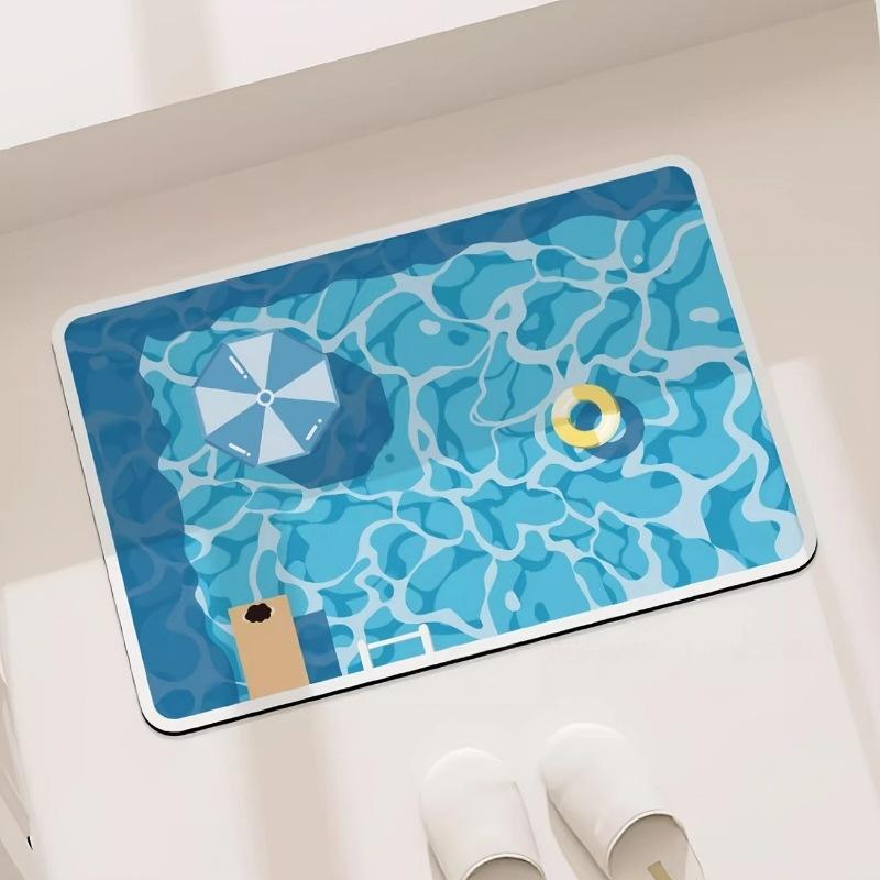 Jet Home Bathroom Mats - Rutschfeste Gummi-Badezimmermatte, Wasserabsorbierend, Schnelltrocknend, Cartoon-Schwimmbad-Design, Bodendekoration