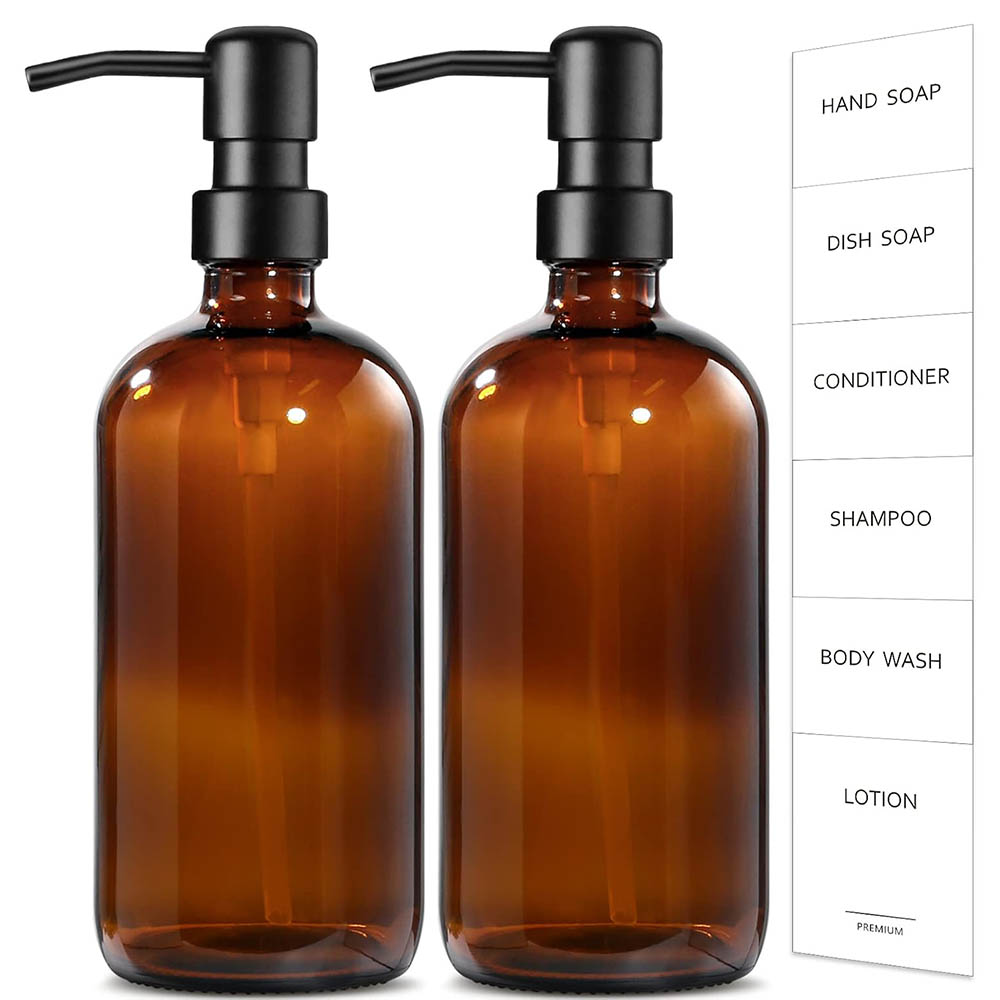 Home Bathroom Soap Dispenser - Seifenspender aus bernsteinfarbenem Glas, 2er-Pack, Handseifenspender