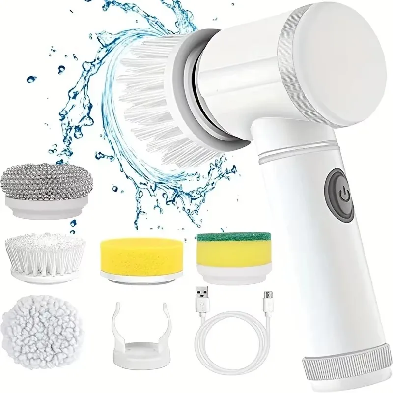 Home Bathroom Renovation - Neuer kabelloser Schleuderschrubber, elektrisch, wiederaufladbar, 5-in-1-Bürstenköpfe
